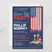 軍隊送信オフ米国国旗のブーツパーティー遠くに行 招待状 (正面)