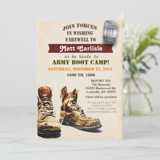 軍隊送別出発遠くにブートキャンプ招待状 招待状 (スタンド正面)