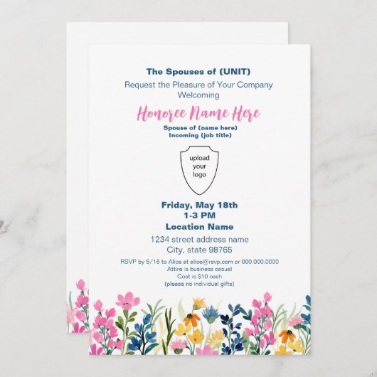 軍隊配偶者ウェルカムカスタムフローラのダウンロード 招待状 (正面/裏面)