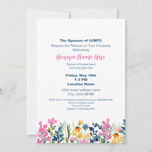 軍隊配偶者ウェルカムフローラのダウンロード 招待状 (正面)