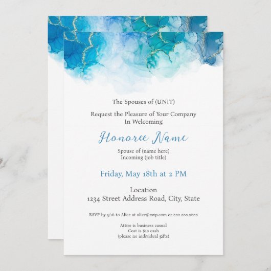 軍隊配偶者デジタルウェルカム招待状ブルー 招待状 (正面/裏面)