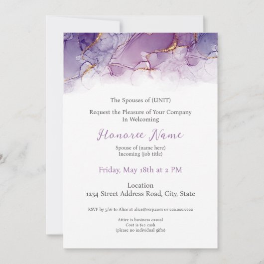 軍隊配偶者デジタルウェルカム招待状紫 招待状 (正面)