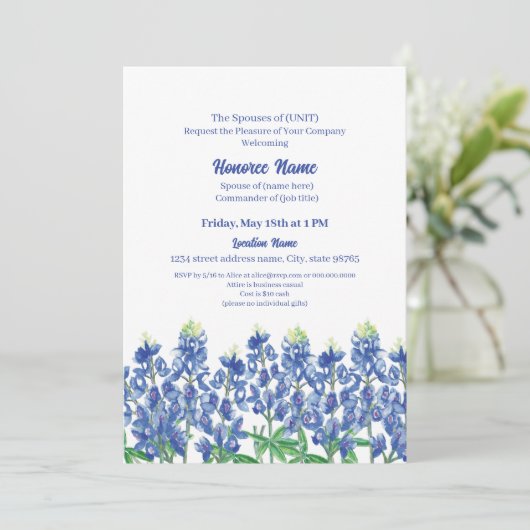 軍隊配偶者歓迎テキサス州ブルーボンネットデジタル 招待状 (スタンド正面)