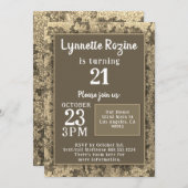 軍隊金ゴールドカモフラージュグリッターバースデーパーティー 招待状 (正面/裏面)