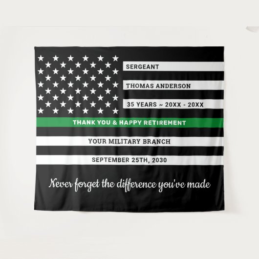 軍隊除パーソナライズされた退用薄い緑の線 タペストリー (正面(横))