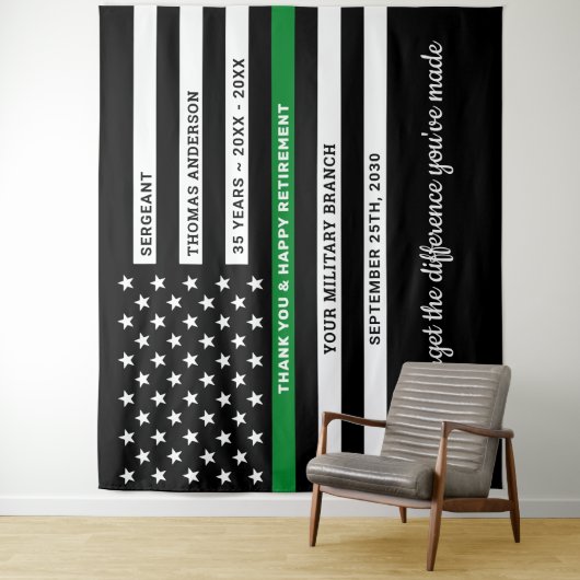軍隊除パーソナライズされた退用薄い緑の線 タペストリー (インサイチュ)