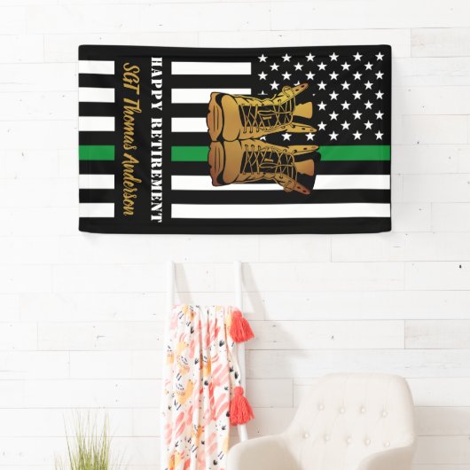 軍隊除パーソナライズされた退用薄い緑の線 横断幕 (インサイチュ)