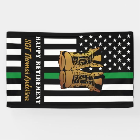 軍隊除パーソナライズされた退用薄い緑の線 横断幕 (横)