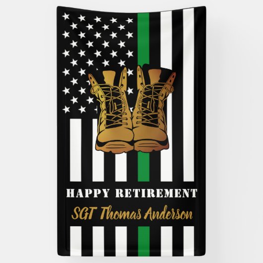 軍隊除パーソナライズされた退用薄い緑の線 横断幕 (縦)