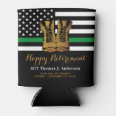 軍隊除パーソナライズされた退用薄い緑の線 缶クーラー (正面)