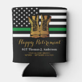 軍隊除パーソナライズされた退用薄い緑の線 缶クーラー (裏面)