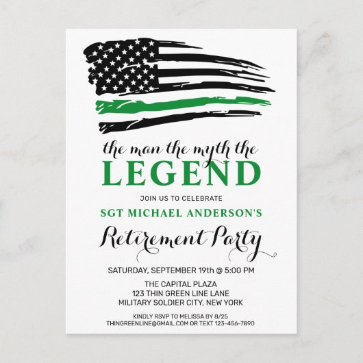 軍隊除・売却の細い緑の線のフラグの凡例 インビテーションポストカード (正面)