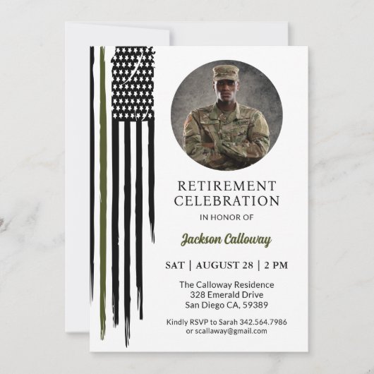軍隊陸軍の退職パーティー、緑の線旗 招待状 (正面)