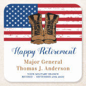 軍隊陸軍米国旗ブーツ退職パーティー スクエアペーパーコースター (正面)