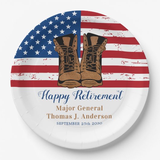 軍隊陸軍米国旗ブーツ退職パーティー ペーパープレート (正面)