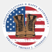 軍隊陸軍米国旗ブーツ退職パーティー ラウンドシール (正面)