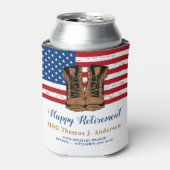 軍隊陸軍米国旗ブーツ退職パーティー 缶クーラー (缶正面)
