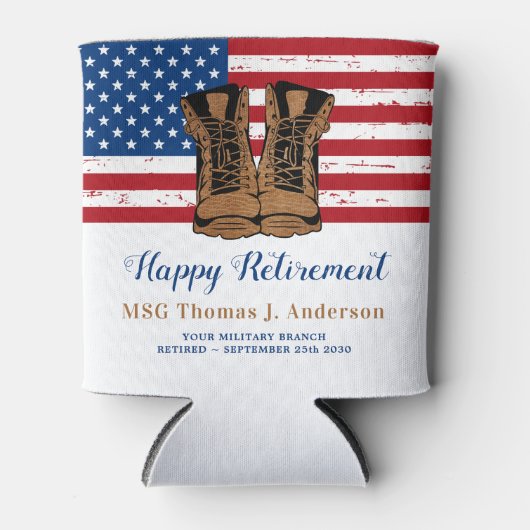 軍隊陸軍米国旗ブーツ退職パーティー 缶クーラー (正面)