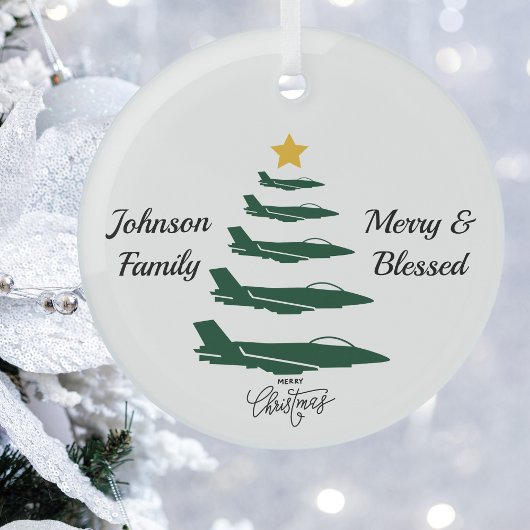 軍隊飛行機クリスマスツリーシンプル、カスタム ガラスオーナメント