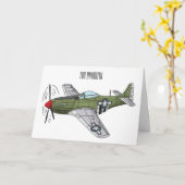 軍隊飛行機漫画イラストレーション カード (黄色い花)