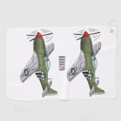 軍隊飛行機漫画イラストレーション ゴルフタオル (横)