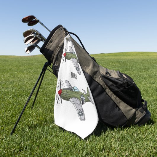 軍隊飛行機漫画イラストレーション ゴルフタオル (グリーン)