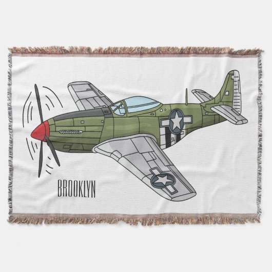 軍隊飛行機漫画イラストレーション スローブランケット (正面)