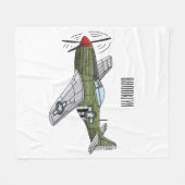軍隊飛行機漫画イラストレーション フリースブランケット (正面(横))