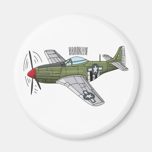 軍隊飛行機漫画イラストレーション マグネット (正面)