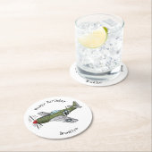 軍隊飛行機漫画イラストレーション ラウンドペーパーコースター (インサイチュ)