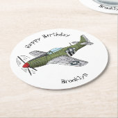 軍隊飛行機漫画イラストレーション ラウンドペーパーコースター (アングル)