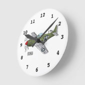 軍隊飛行機漫画イラストレーション ラウンド壁時計 (傾斜)