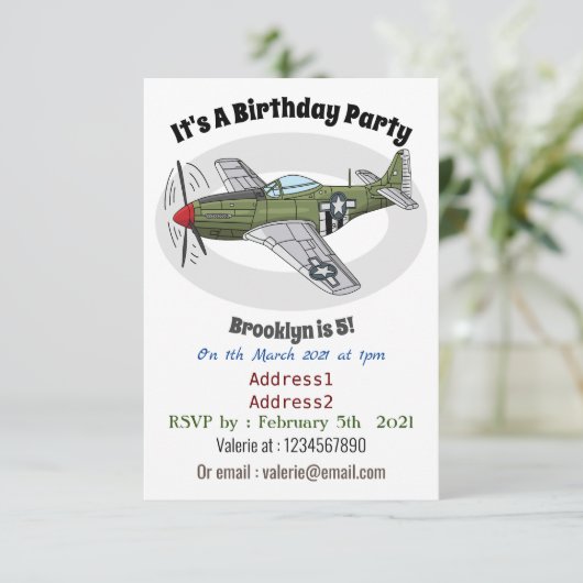 軍隊飛行機漫画イラストレーション 招待状 (スタンド正面)