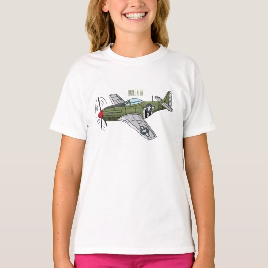 軍隊飛行機漫画イラストレーション Tシャツ (正面)