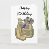 軍隊,アメリカ犬ラベル,退役軍人兵士誕生日 カード (正面)