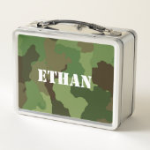 軍隊-スタイル緑褐色迷彩の白い名前 メタルランチボックス (裏面)