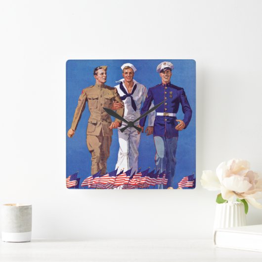 軍隊、海軍及び海兵隊員 スクエア壁時計 (ホーム)