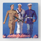 軍隊、海軍及び海兵隊員 スクエア壁時計 (正面)