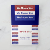 軍隊-軍隊を支援 – 敬礼 サンキューカード (内部)