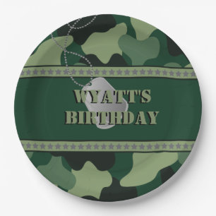 軍隊、迷彩柄、誕生日9インチの紙皿 ペーパープレート