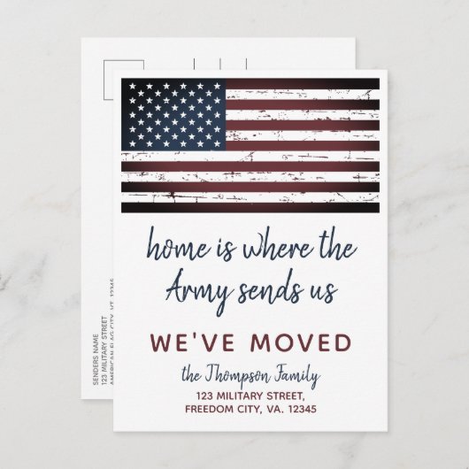 軍隊PCS移動引っ越しました軍米国国旗 案内ポストカード (正面/裏面)