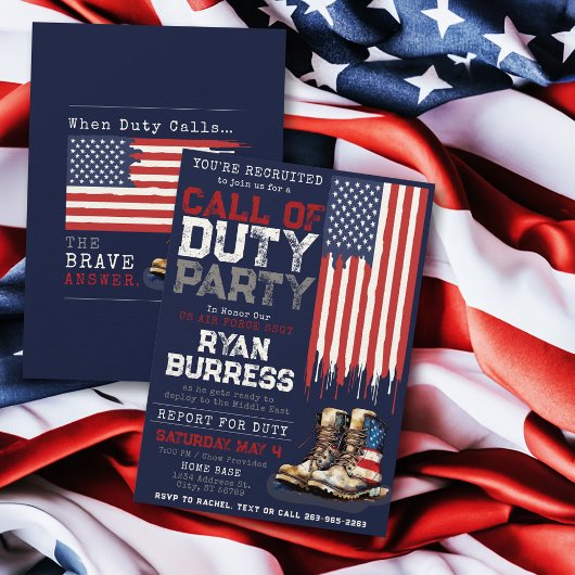 軍隊USフラグBLUE配置さらばパーティー 招待状