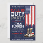 軍隊USフラグBLUE配置さらばパーティー 招待状 (正面)