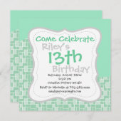 軟かわいらし造ミント緑波瓦型贈答品 招待状 (正面/裏面)