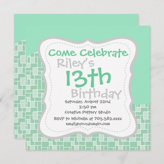 軟かわいらし造ミント緑波瓦型贈答品 招待状 (正面/裏面)