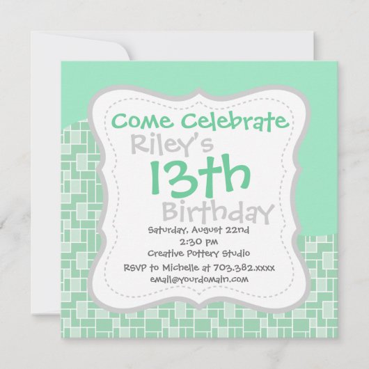 軟かわいらし造ミント緑波瓦型贈答品 招待状 (正面)