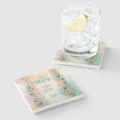 軟エレガントモダンフローラ水結婚色 ストーンコースター (横)