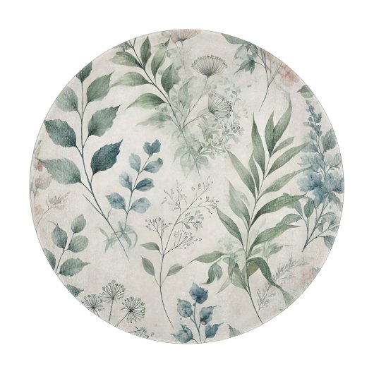 軟水色植物模様 カッティングボード (正面)