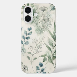 軟水色植物模様 iPhone 16ケース