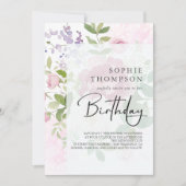 軟牡丹のエレガント誕生日 招待状 (正面)